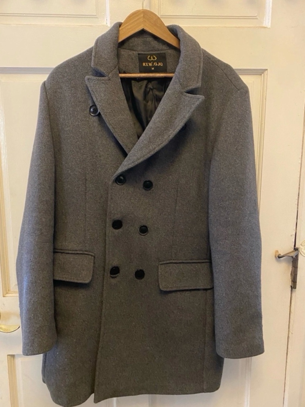 Gray Double-Breasted Wool Peacoat - Men Size Medium Pre-Owned Great Condition